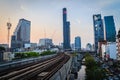 Bangkok, Thailand - March 8, 2017: The Bangkok Mass Transit System, BTS or Skytrain, Silom line, driving through the city center