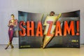 A beautiful standee of a movie called Shazam display showing at cinema