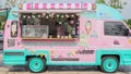 Bangkok, Thailand - March 24, 2018 : beautiful vintage sweet pastel color food truck selling homemade yogurt and ice cream