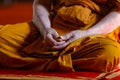 Bangkok, thailand March 25, 2020, .Buddhist monks pray blessing for people affected by the coronavirus disease COVID-19 outbreak