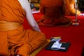 Bangkok, thailand March 25, 2020, .Buddhist monks pray blessing for people affected by the coronavirus disease COVID-19 outbreak