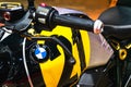 Bangkok, Thailand - March 31, 2019: Close up selective focus of the tank of BMW R nine T pure Option 21 Naked Roaster bike