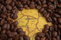 Bangkok, Thailand March 14, 2023 Coffee bean on Africa map, import export trade online commerce concept