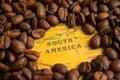 Bangkok, Thailand March 14, 2023 Coffee bean on South America map, import export trade online commerce concept