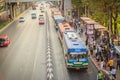 Bangkok, Thailand - March 8, 2017: Crowd of passengers are queuing for bus at Phahon Yothin Road, interchange of Mochit BTS sky t