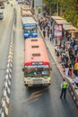 Bangkok, Thailand - March 8, 2017: Crowd of passengers are queuing for bus at Phahon Yothin Road, interchange of Mochit BTS sky t