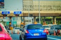 Extra blue easy pass lane to paying the easy pass tolls fee at the automated tollbooth that faster and easier than the normal cash