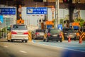 Extra blue easy pass lane to paying the easy pass tolls fee at the automated tollbooth that faster and easier than the normal cash