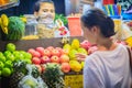 Bangkok, Thailand - March 2, 2017: Fresh red and green apples for sale on street in Bangkok, Thailand. Street fruit shop selling Royalty Free Stock Photo