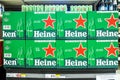 Bangkok, Thailand - March 26, 2020: Heineken is a premium brand lager beer brewed in Holland by the Heineken Brewing Company,