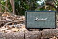 Bangkok, Thailand March 27, 2023: Marshall speaker, Marshall kilburn 2 bluetooth speaker popular speaker on natural background