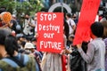 Protester show text sign in protests