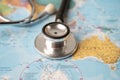 Bangkok, Thailand - March 1, 2021, Stethoscope on Australia world map