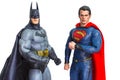 Bangkok, Thailand - March 30, 2016 : Studio shot of Batman and Superman figurine toys character from movie franchise. They are Royalty Free Stock Photo