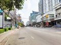 Bangkok ,Thailand March 21, 2020. Thonglor Road, The coronavirus disease 2019 COVID-19, Deserted road traffic and lonely