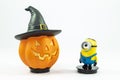 Bangkok, Thailand - March 27, 2016: Vampire minions toy character with pumpkin in background halloween concept. There are plastic