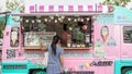 Bangkok, Thailand -  March 24, 2018 : young women buying homemade yogurt, ice cream and dessert from beautiful food truck Royalty Free Stock Photo