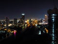 Bangkok Thailand May 02, 2017 : Aerial view of the Bangkok skyline along Chao Phraya River with the Taksin bridge at dusk, Bangkok Royalty Free Stock Photo