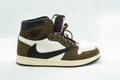 Bangkok, Thailand - May 11 2019: Air Jordan 1 Retro High OG x Travis Scott in Mocha colorway