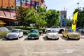 Four mini Austin car parking on the street - Vintage and Classic car concept Royalty Free Stock Photo