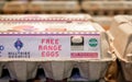 BANGKOK, THAILAND - MAY 20, 2019: Hilltribe Organics Free Range Organic Eggs in Paper Carton on a Shelf Royalty Free Stock Photo