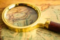 Bangkok, Thailand - May 01, 2022 Japan, Magnifying glass close up with colorful world map