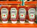 Many bottles of Heinz tomato ketchup on shelf for sale Royalty Free Stock Photo