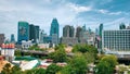 Bangkok, Thailand - May 14 , 2020: Many of skyscrapers building view that built to meet business needs