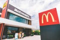 Bangkok, Thailand - May 24, 2018: McDonald`s logo and exterior at 24 hours open branch, day time scene