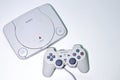 Bangkok, Thailand - May 4, 2022 : PS One model redesigned version smaller of the original PlayStation 1 gaming console with wired