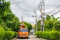 BANGKOK THAILAND -20 May 2022: Safe and systematic installation of electricians on high voltage poles.Working on electric poles Royalty Free Stock Photo