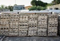 BANGKOK, THAILAND - MAY 05: Steel reinforced cement tiles stacked on a construction site on Chau Sua 69 in Bangkok on May 05, 2019