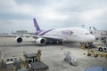 View of Thai Airways Airplane at the Suvarnabhumi Airport as Thai Airways Might Declare Bankruptcy Soon