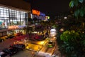 Bangkok, Thailand: Mega Bangna Shopping Mall exterior at night with a street