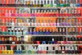 Bangkok, Thailand - 22 Nov 2017: Colorful nail polisher are arranged on the glass shelf in nail polisher shop at the department