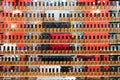 Bangkok, Thailand - 22 Nov 2017: Colorful nail polisher are arranged on the glass shelf in nail polisher shop at the department