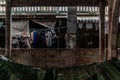 Front view of the balcony on which clothes are dried of the old building