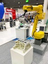 Robot arm for scan part working show it to customers in Metalex 2020 exhibition