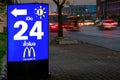 BANGKOK, THAILAND - NOVEMBER 04: Blue Glowing Mcdonald`s sign in