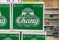 BANGKOK, THAILAND - NOVEMBER 26: Boxes of Thai Chang beer arrives at BigC Extra Petchkasem supermarket on November 26, 2018