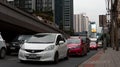 Bangkok, Thailand - November 1, 2019: Dense vehicle traffic in Bangkok`s Siam district