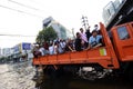 Bangkok, Thailand - November 9, 2011 : Large truck carried flood victims after impact with heaviest flood and rain in 20 years in