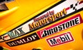 BANGKOK, THAILAND - NOVEMBER 26: Motorcycle fairing proudly displays knock off logo stickers of famous motorsport brands in