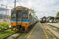 Rapid train diesel railcar at station.