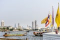 River taxis on Chao Phraya river outside Wat Arun, Bangkok, Thailand Royalty Free Stock Photo