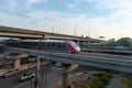 Pink line sky train at Laksi station