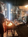 Bangkok, Thailand - November 10, 2019: Street food cooking with fire in Yaowarat Chinatown Street Food Market