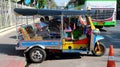 Bangkok iconic tuk tuk taxis wait Royalty Free Stock Photo