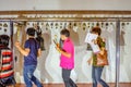 Unacquainted Thailand people or tourist Climb up to Golden Mountain wat Saket temple in `Loi Krathong ` Festival.Bangkok city thai