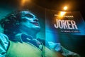 A beautiful standee of a movie called Joker movie display at the cinema to promote the movie,film industry marketing concept,